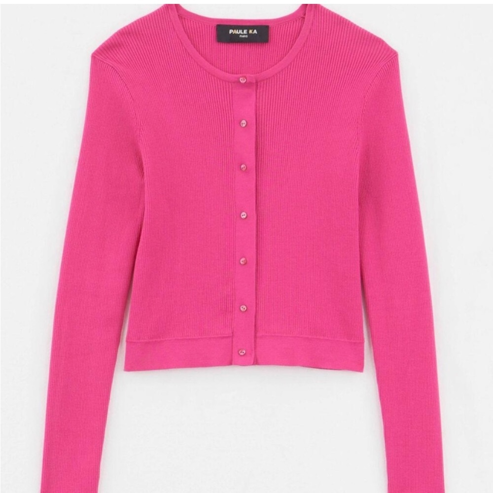 NWT PAULE KA PARIS (AZALEE) RIBBED-KNIT WOOL and SILK CARDIGAN - SIZE XL